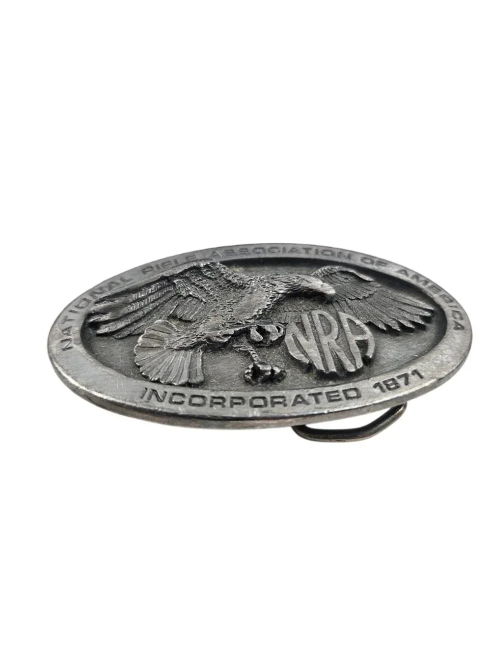 NRA Belt Buckle Eagle Logo National Rifle Association Oval Pewter Vintage